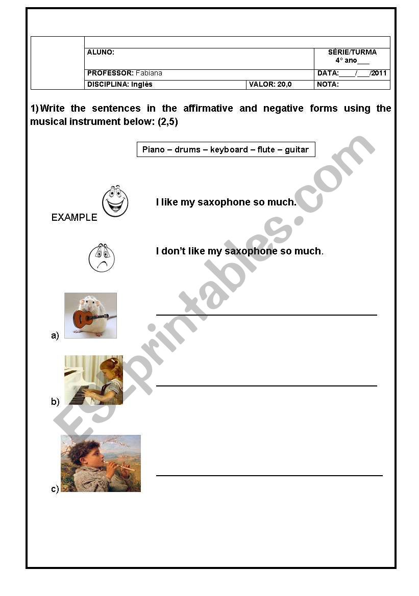 Musical instruments worksheet