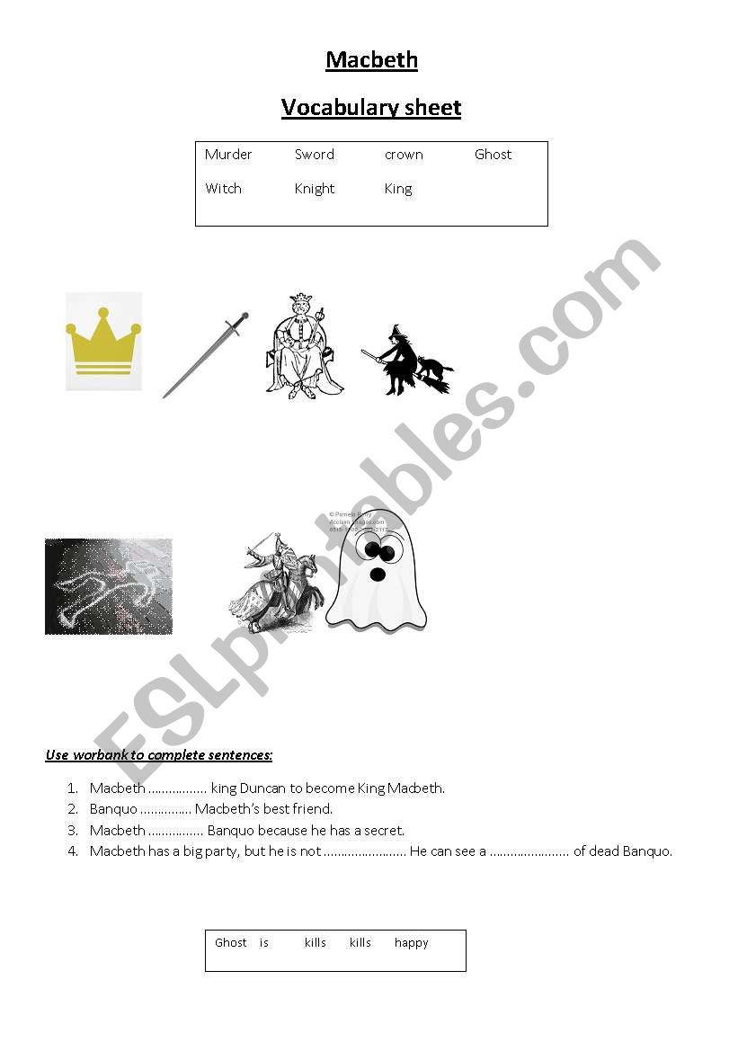 Macbeth level 1 worksheet
