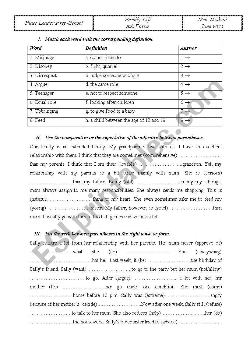 School life worksheet