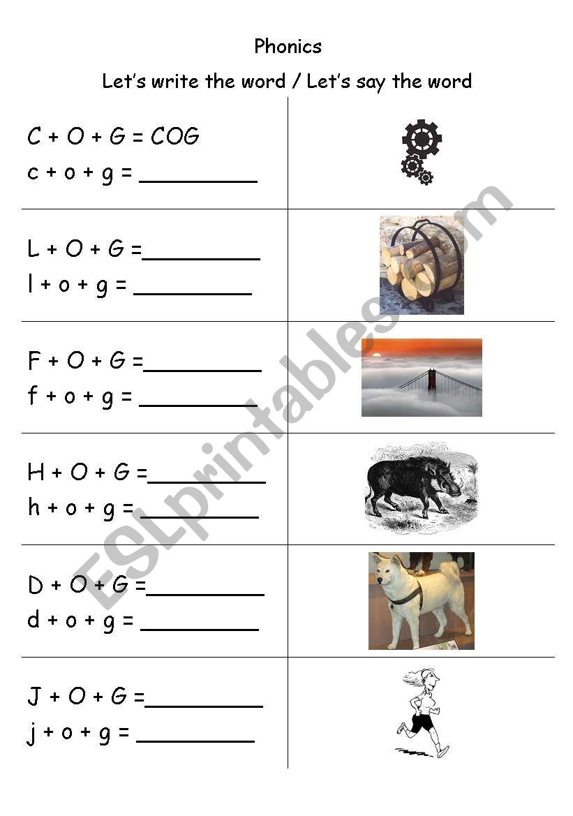 Phonics - 3 letter words (CVC) - Writing -OG