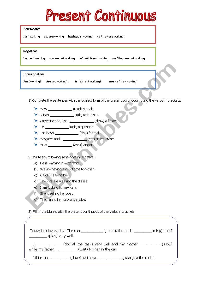 present continuous worksheet