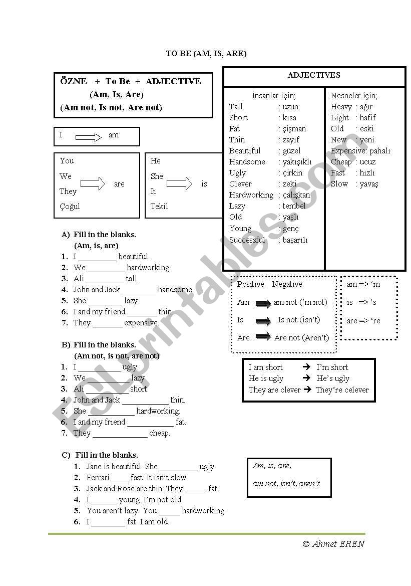 To be (Am, is, are) worksheet