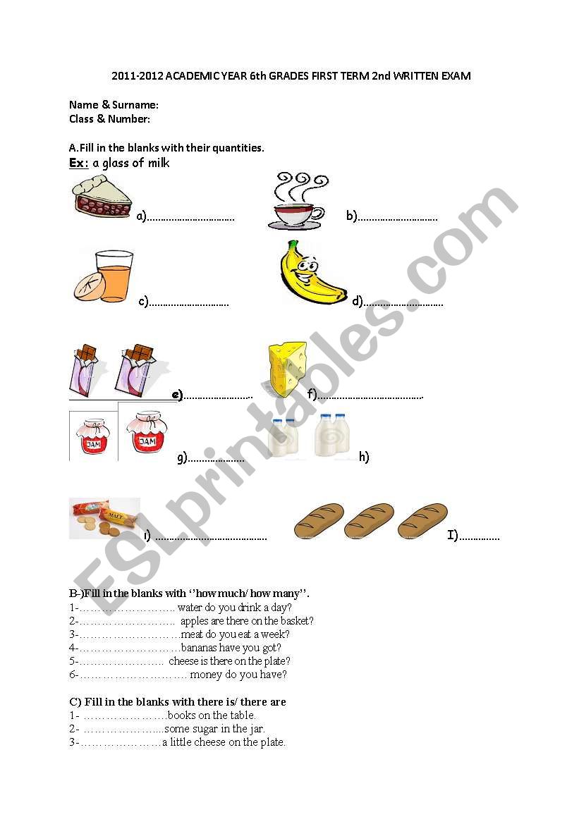 an exam for 6th grades worksheet
