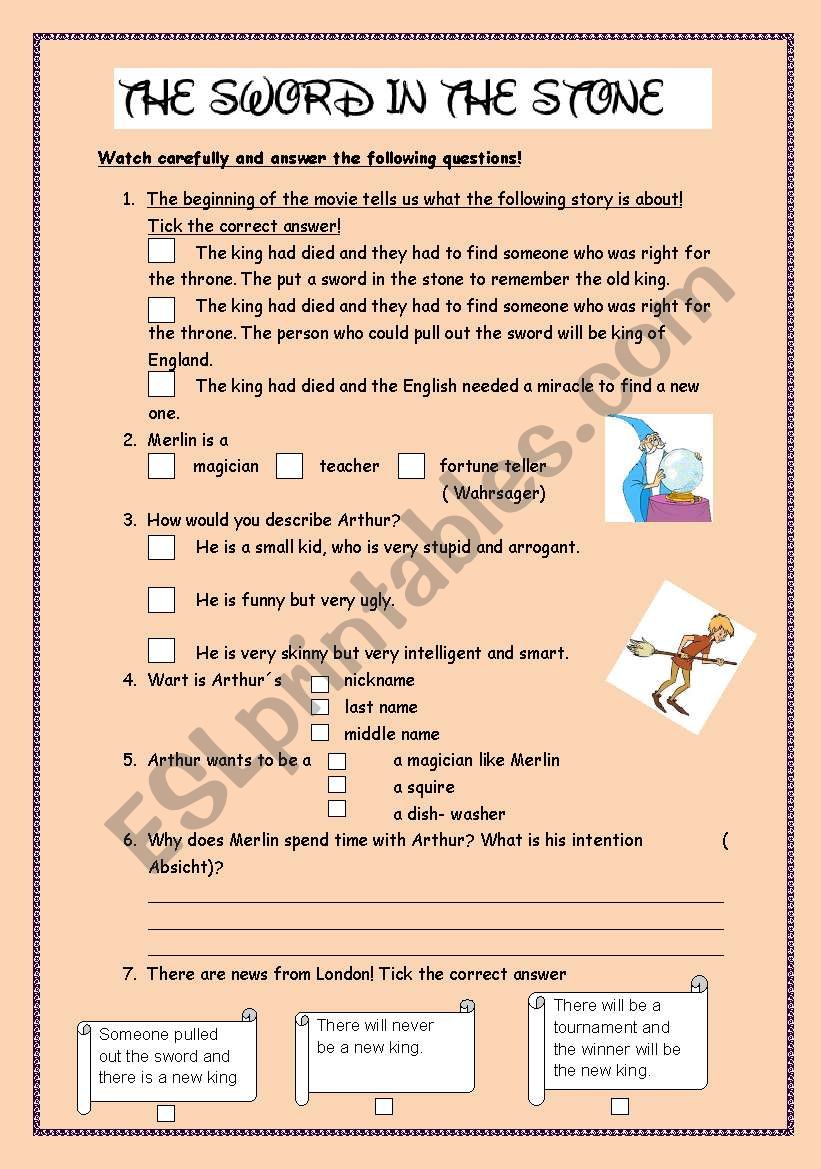 The sword in the stone movie worksheet