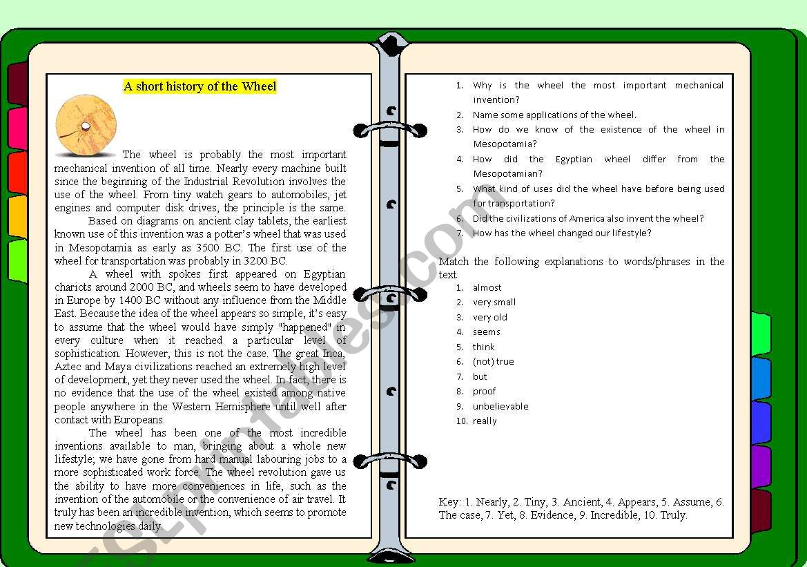 history of the wheel worksheet