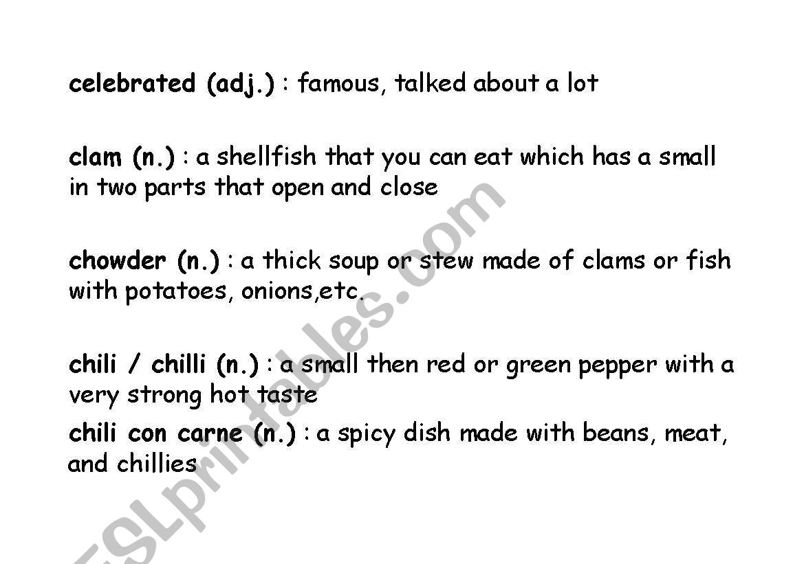 food vocabulary worksheet