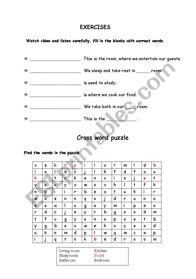 Parts of the house worksheet