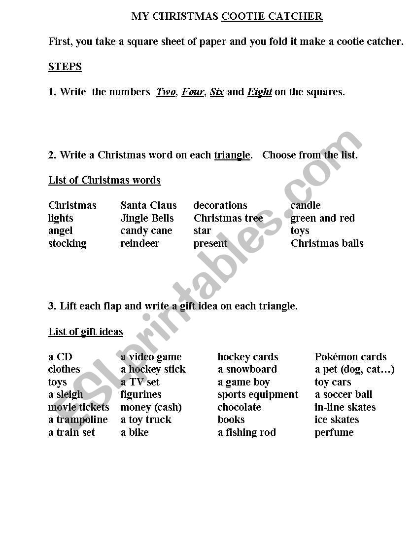 Christmas Cootie Catcher worksheet
