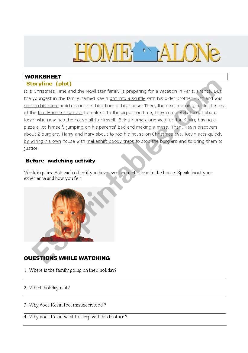 H ome Alone 1 worksheet