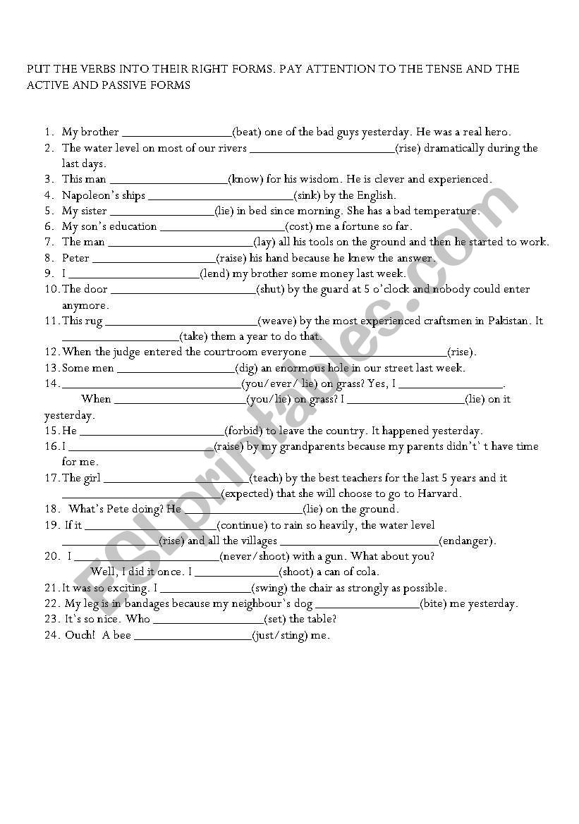 tricky verbs worksheet