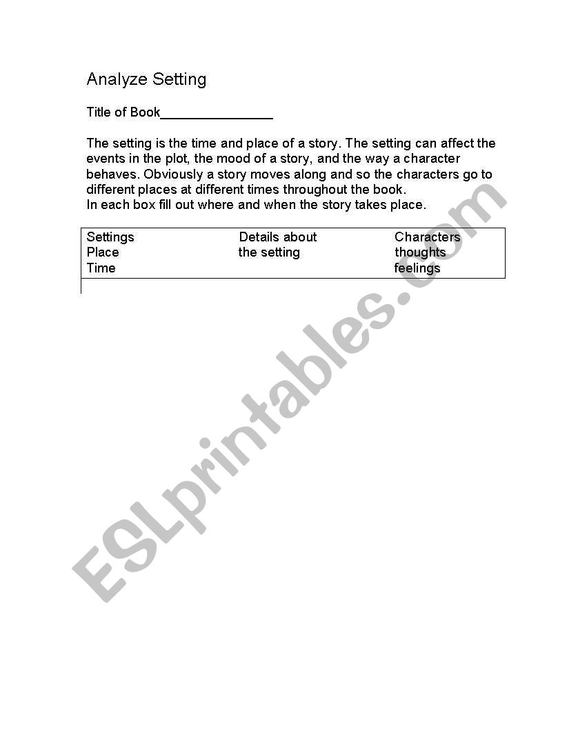 Analyze setting chart worksheet