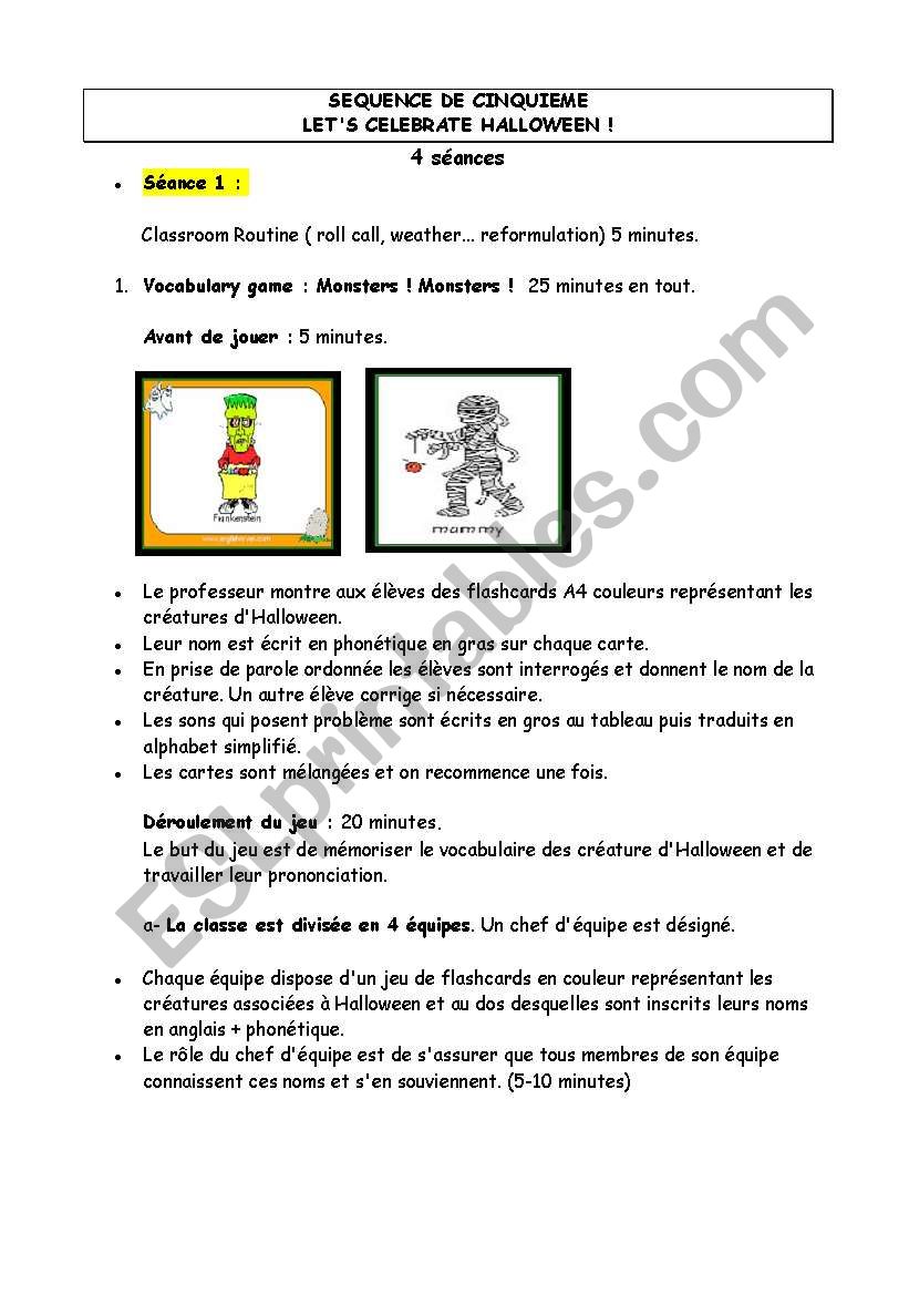 SEQUENCE HALLOWEEN  A1/A2 worksheet