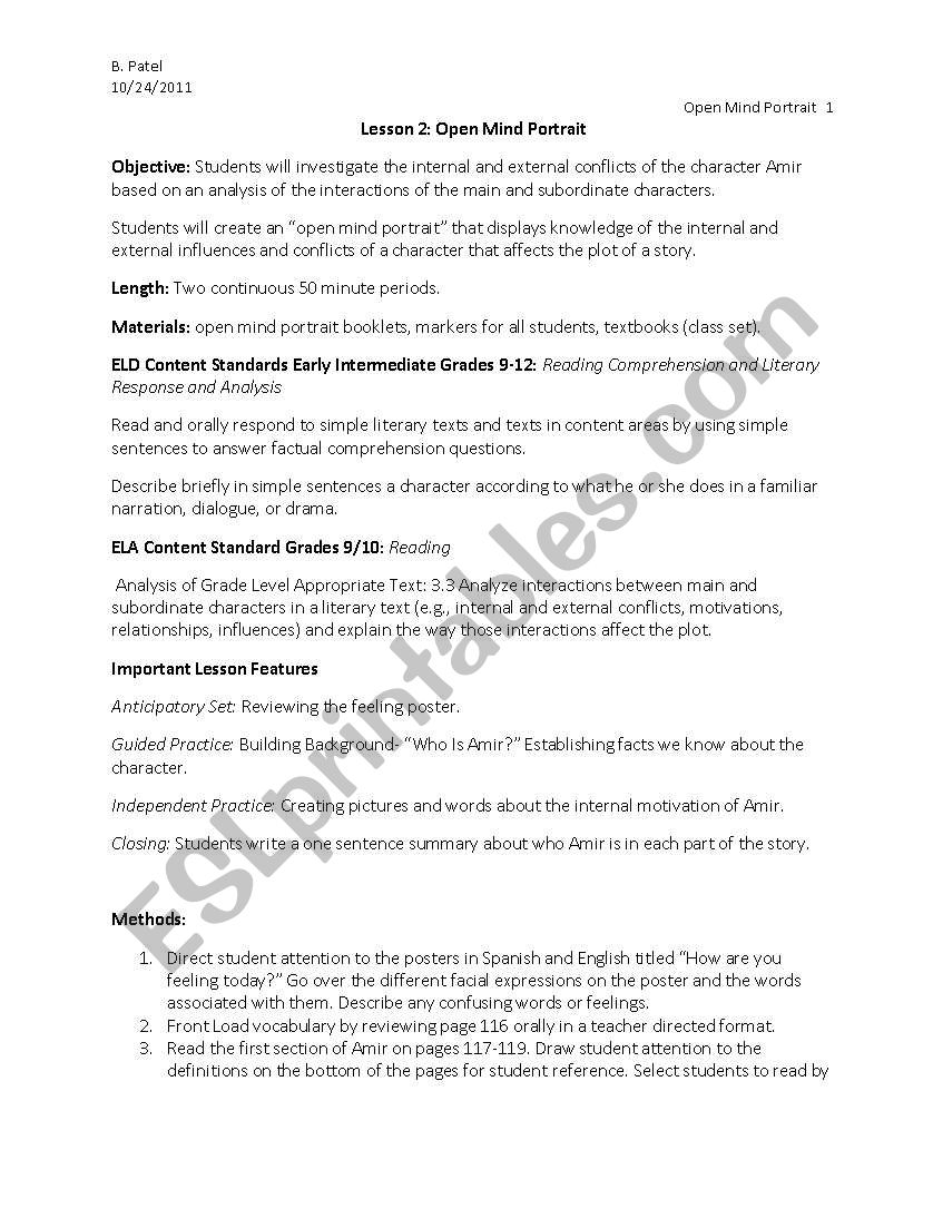 High Point Open Mind Portrait worksheet