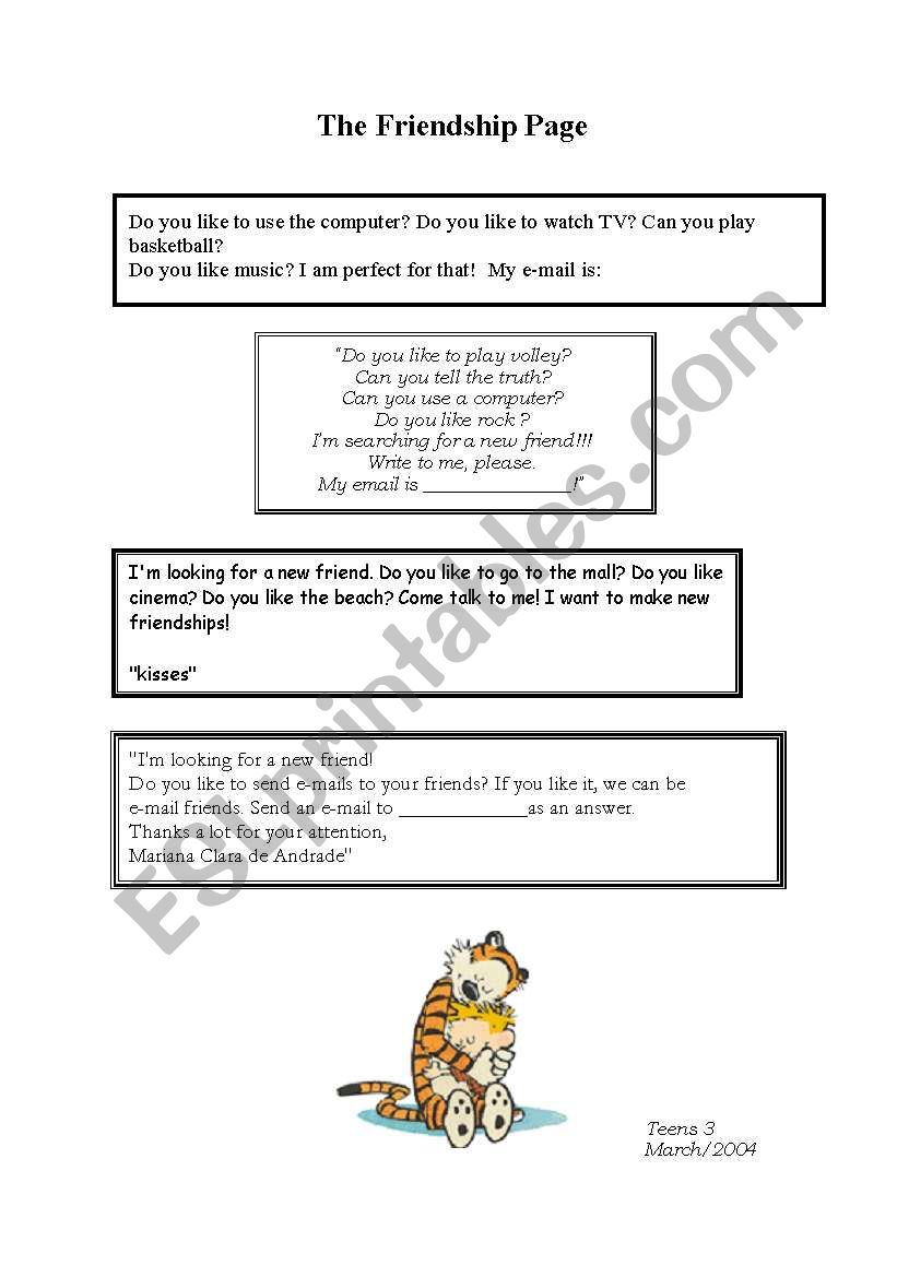 FRIENDSHIP PAGE - ADS worksheet