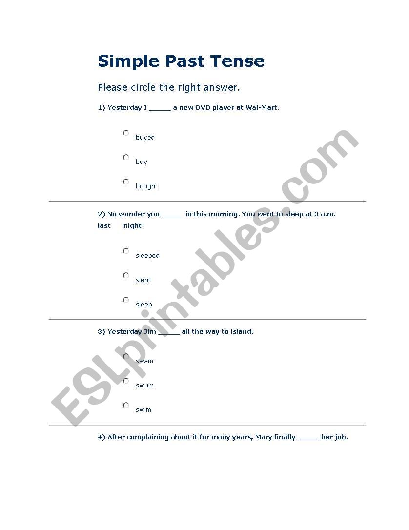past tense worksheet