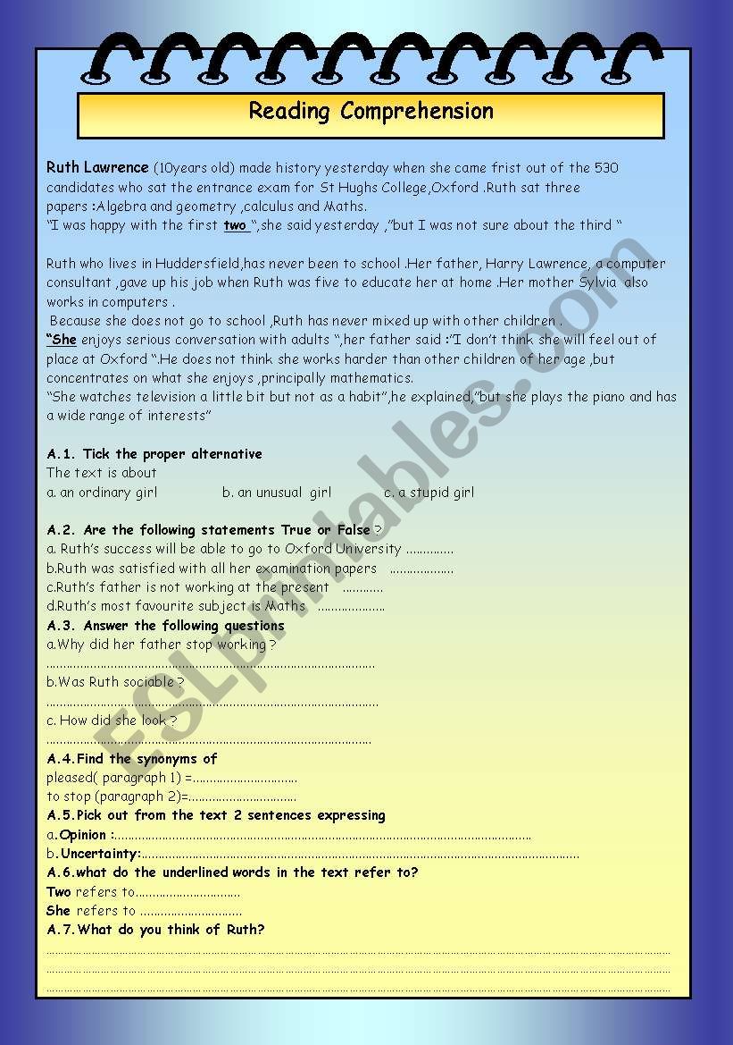 Reading Comprehension worksheet