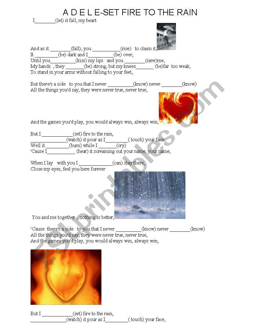 Adele-set fire to the rain worksheet