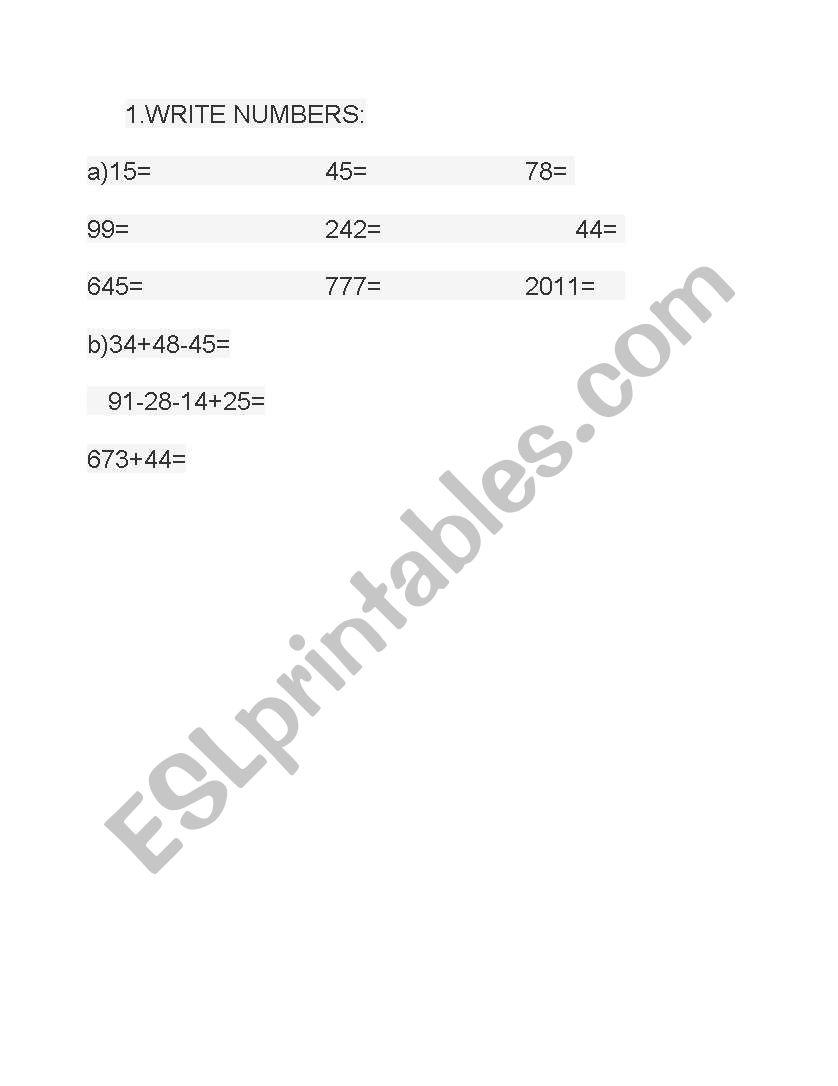 Numbers worksheet