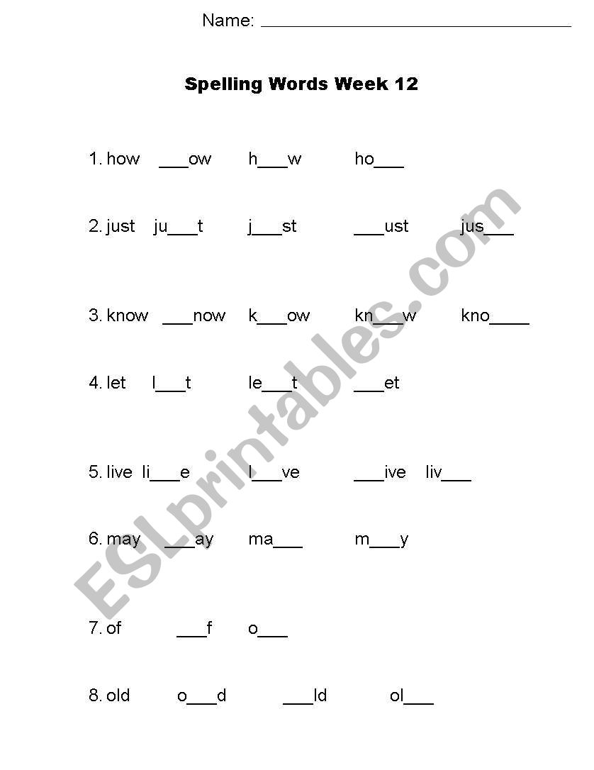 Spelling Blanks worksheet
