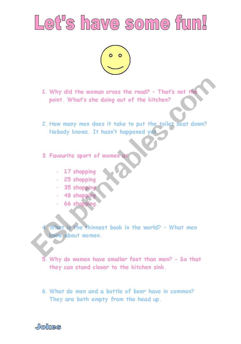 Men/Women Jokes worksheet