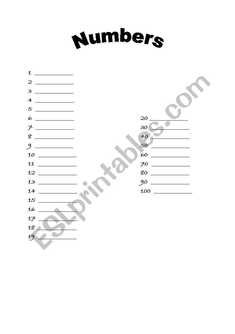 Numbers worksheet