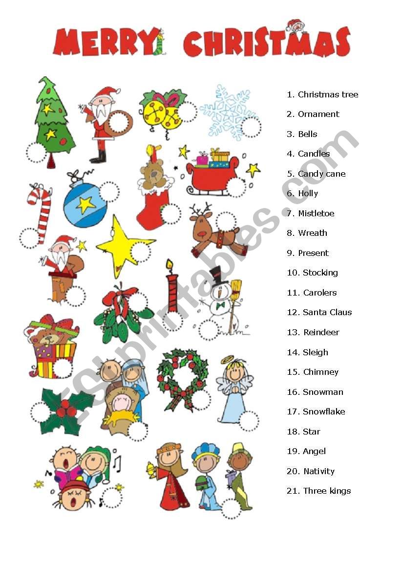 Christmas picture dictionary worksheet