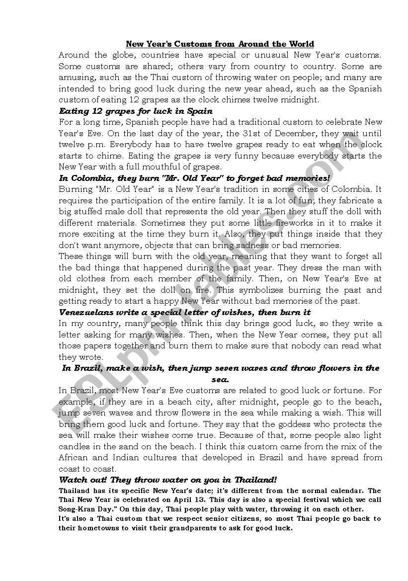 new year worksheet