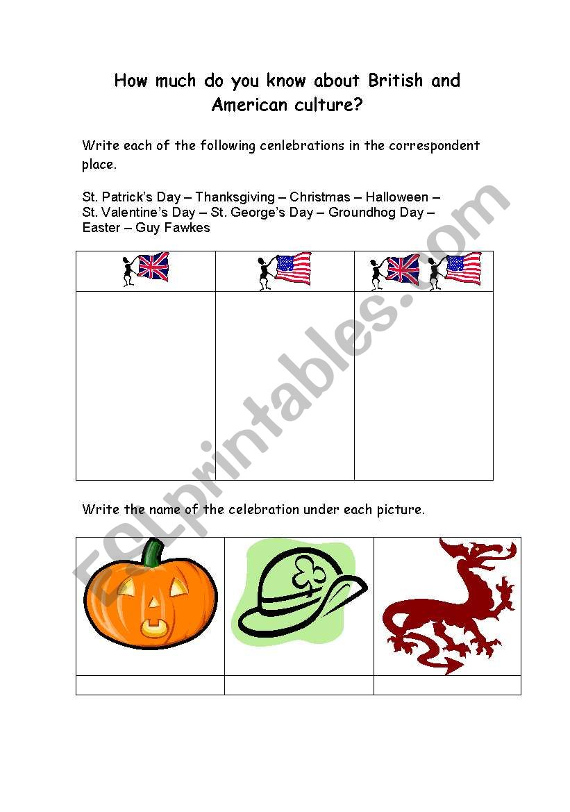 British and American culture worksheet