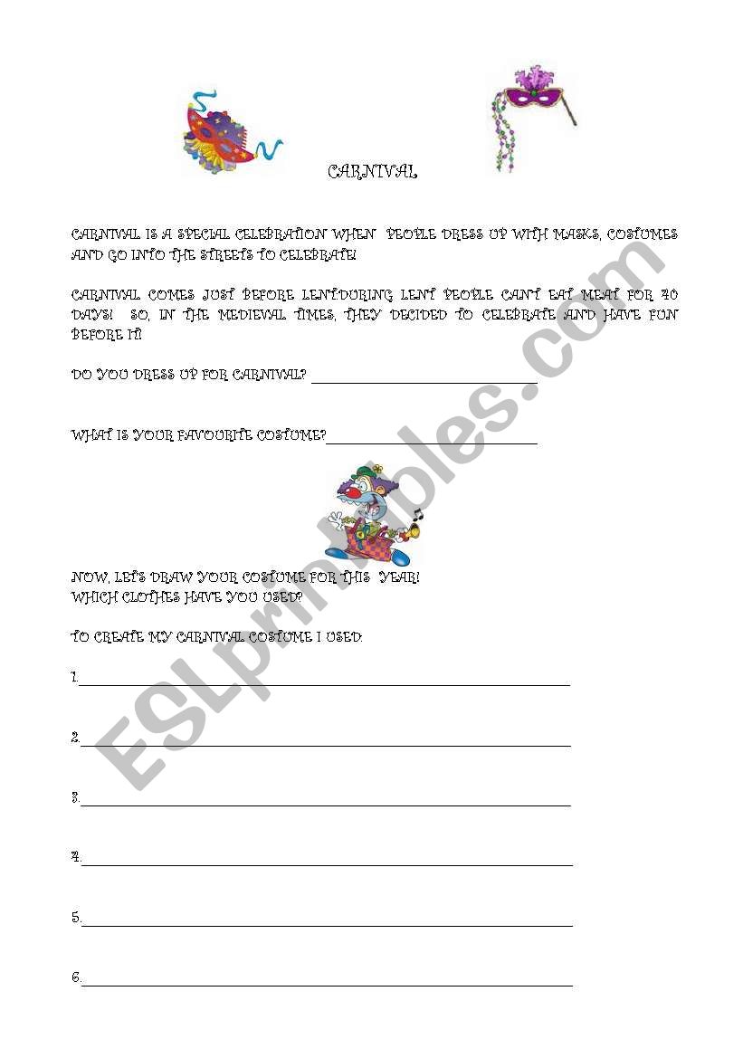 carnival worksheet