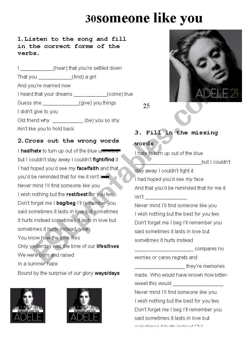 Adele - someone like you worksheet