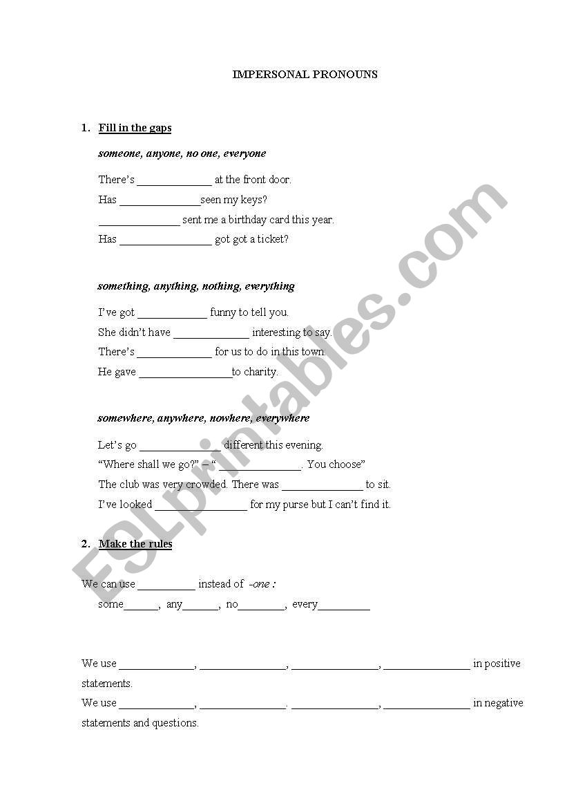 Impersonal Pronouns worksheet