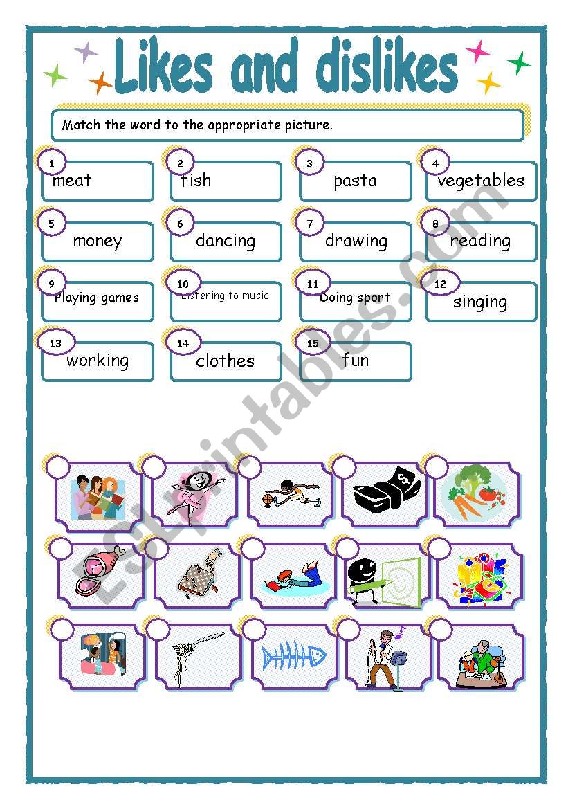 likes and dislikes worksheet