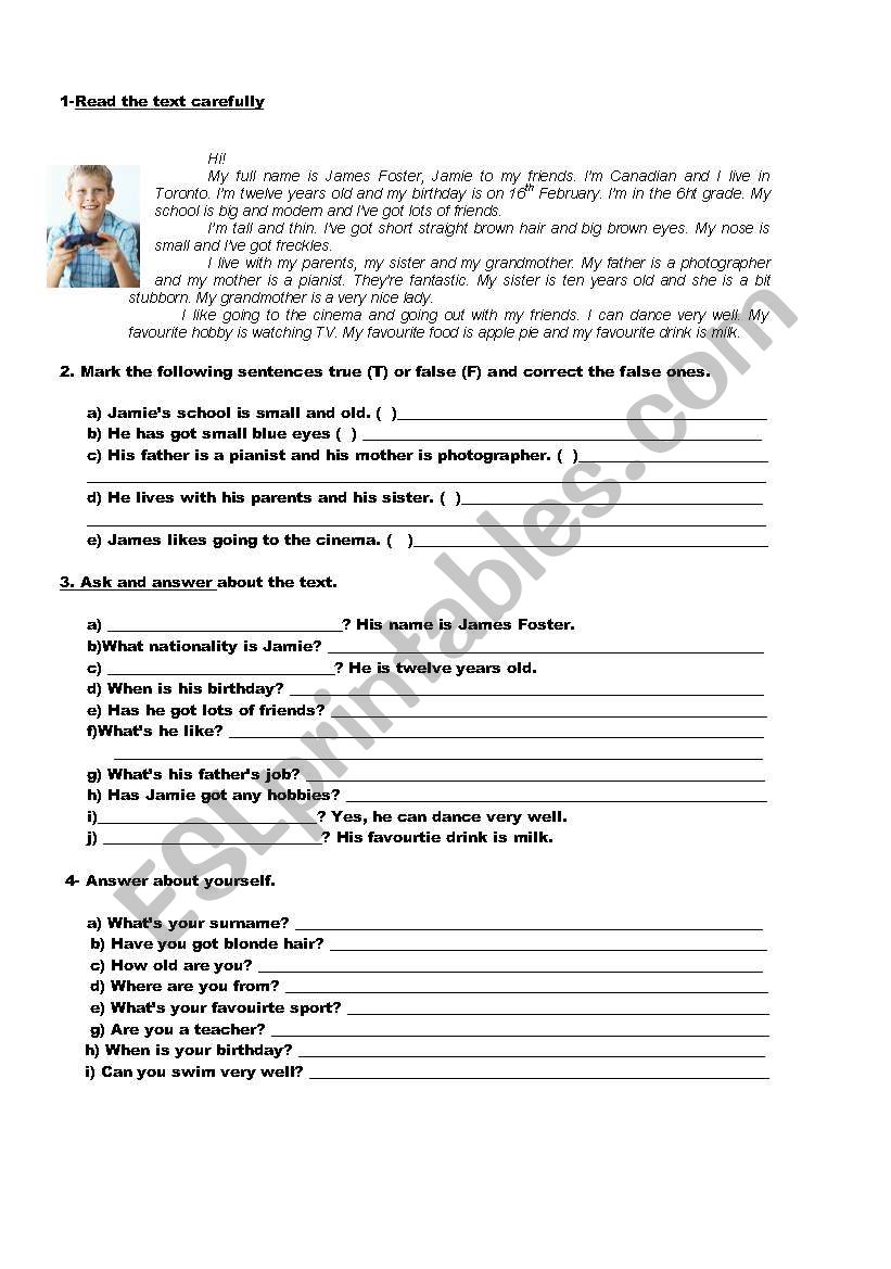6th grade test worksheet