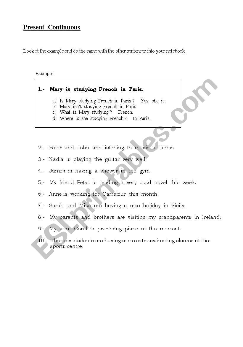 present continuous worksheet