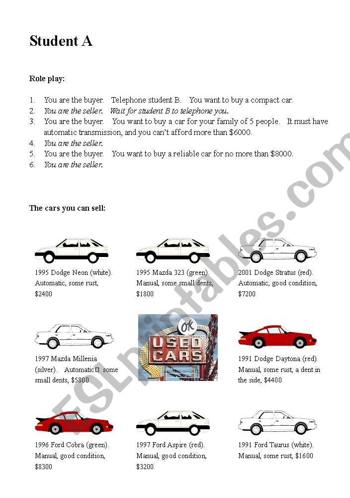  Car role play worksheet