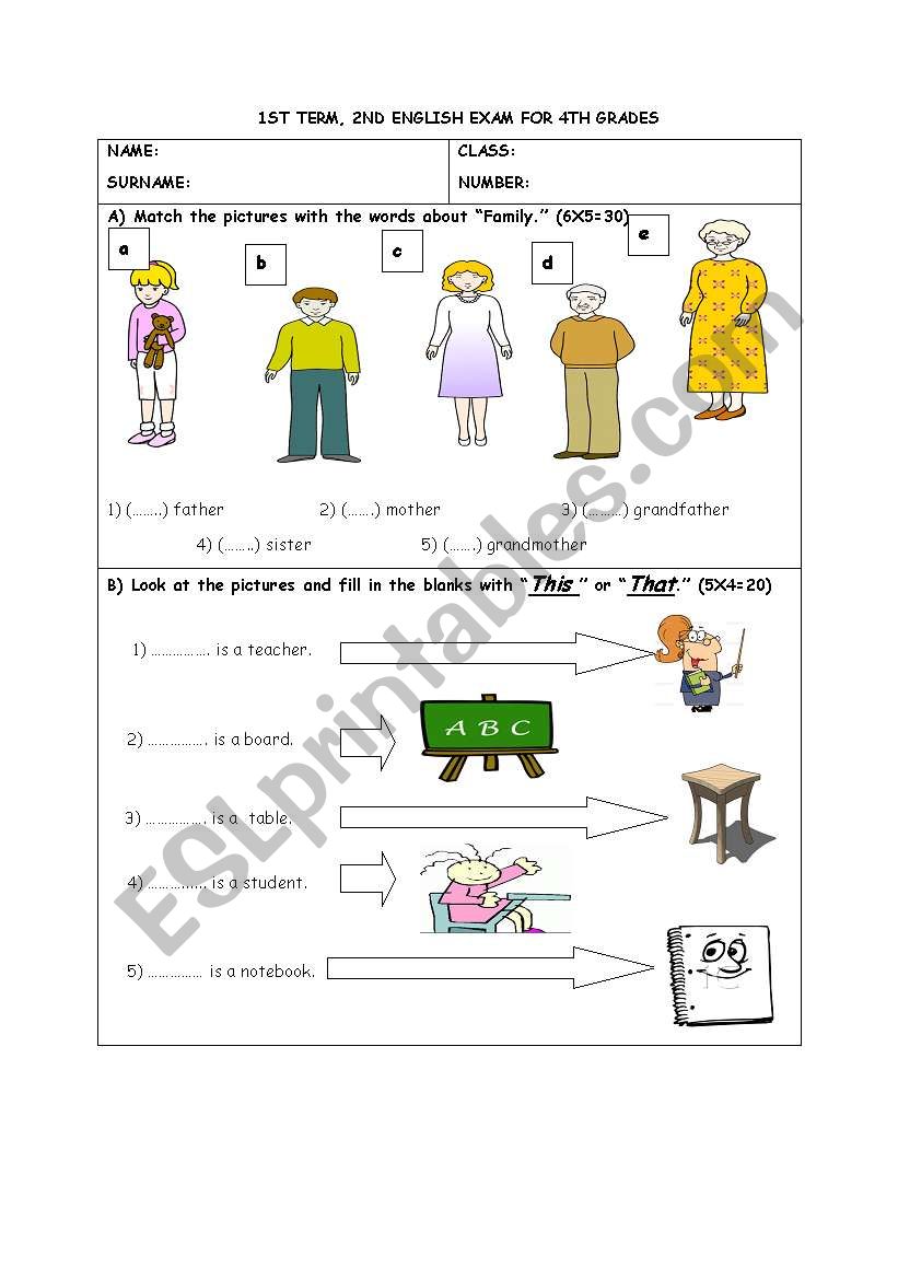 2nd exam for 4th grades worksheet