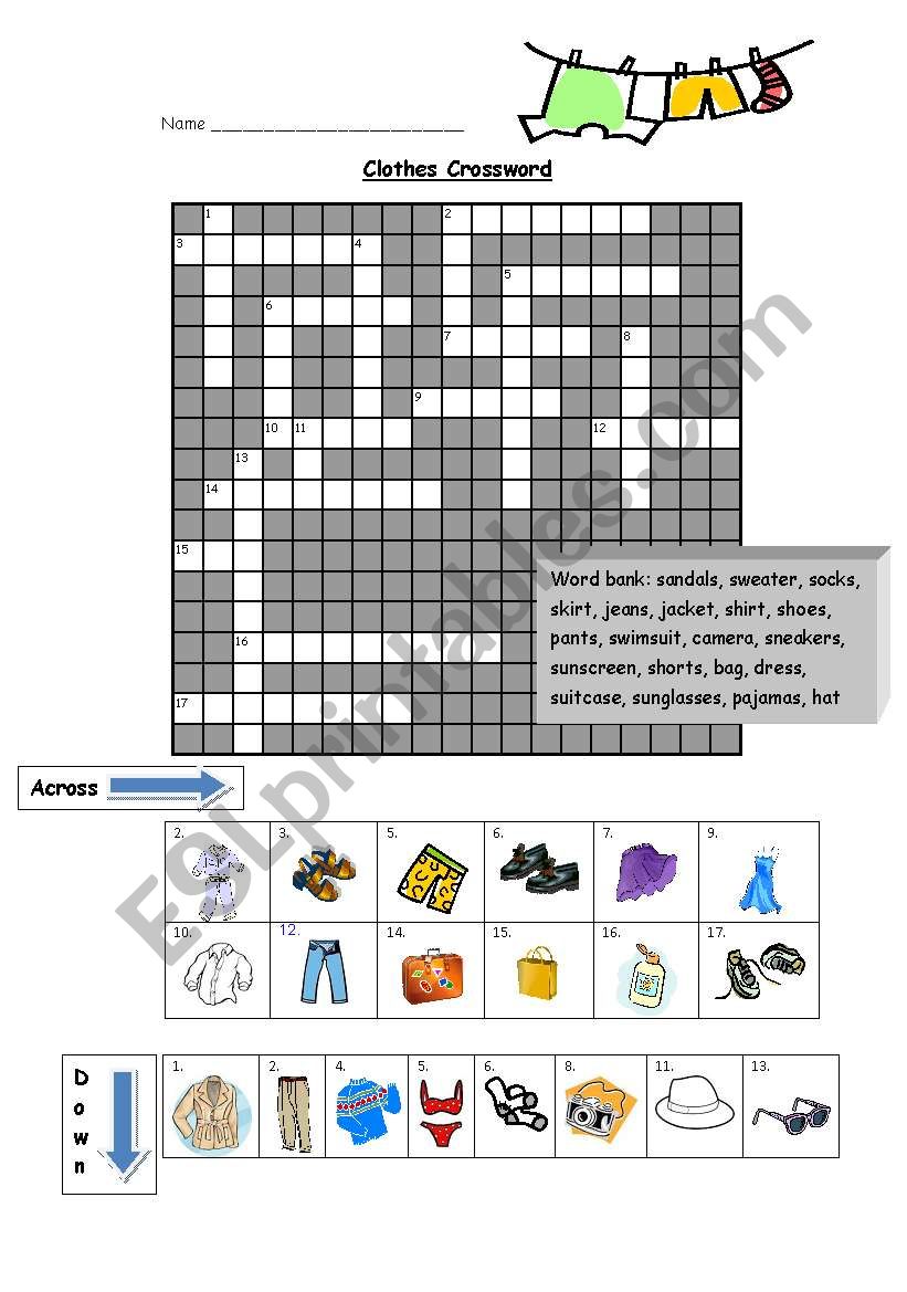 Clothes Crossword Puzzle *Editable