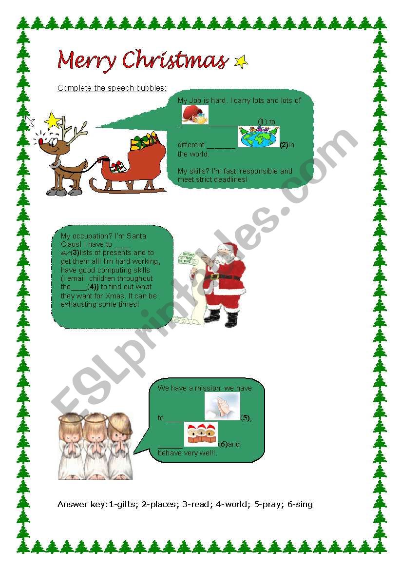 Christmas Occupations worksheet