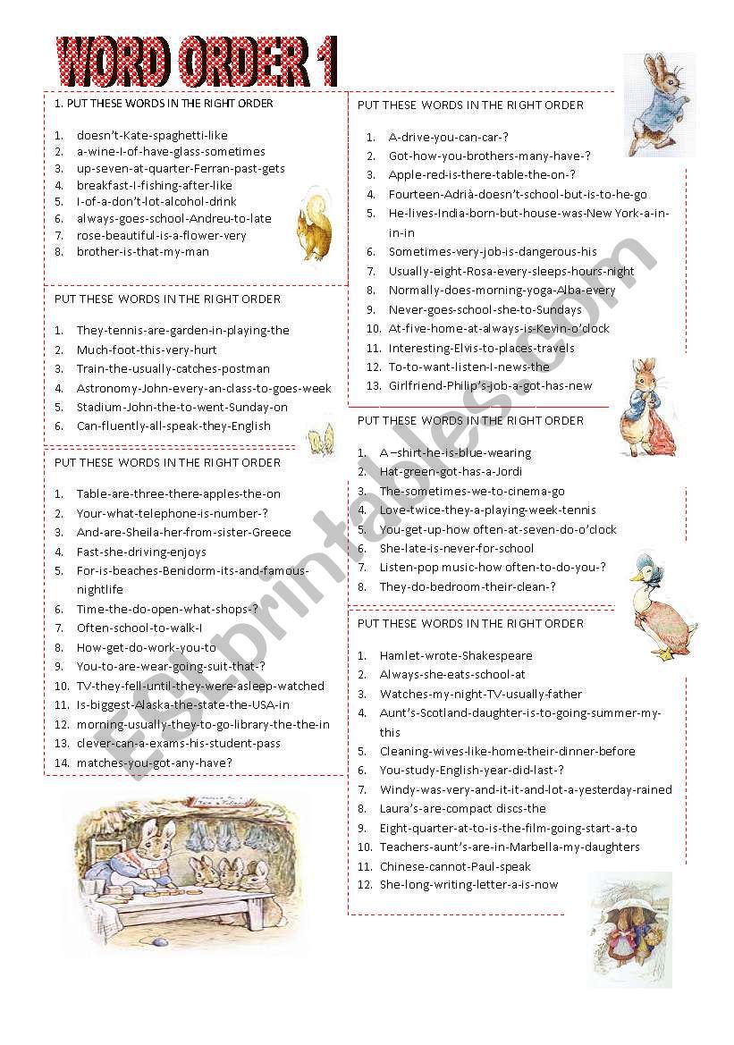 word order  worksheet