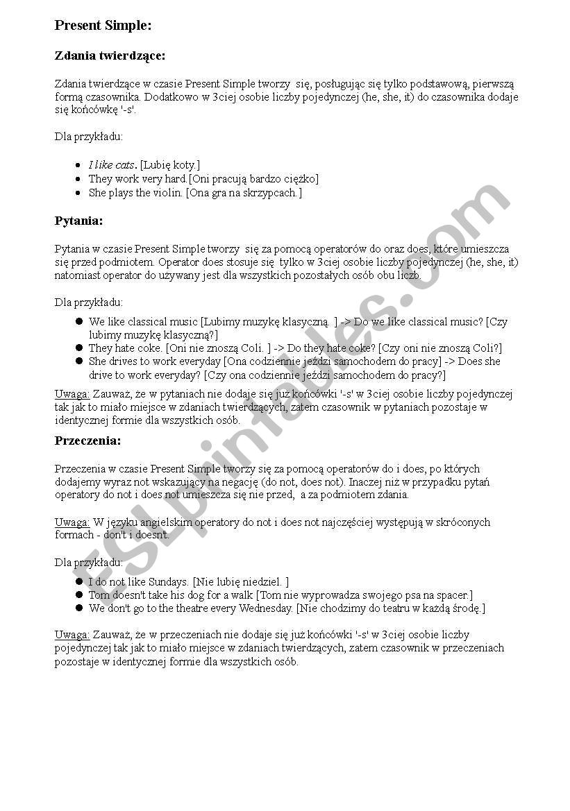 Present Simple exercises worksheet