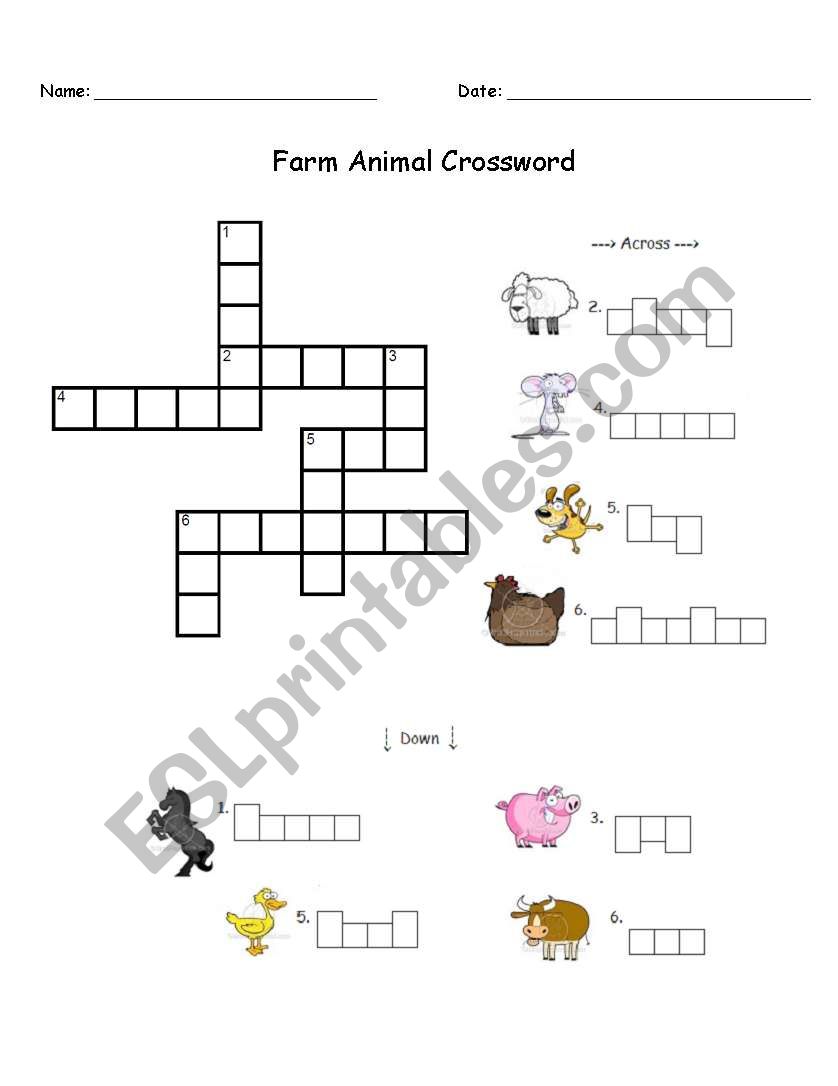 Farm Animal Crossword worksheet