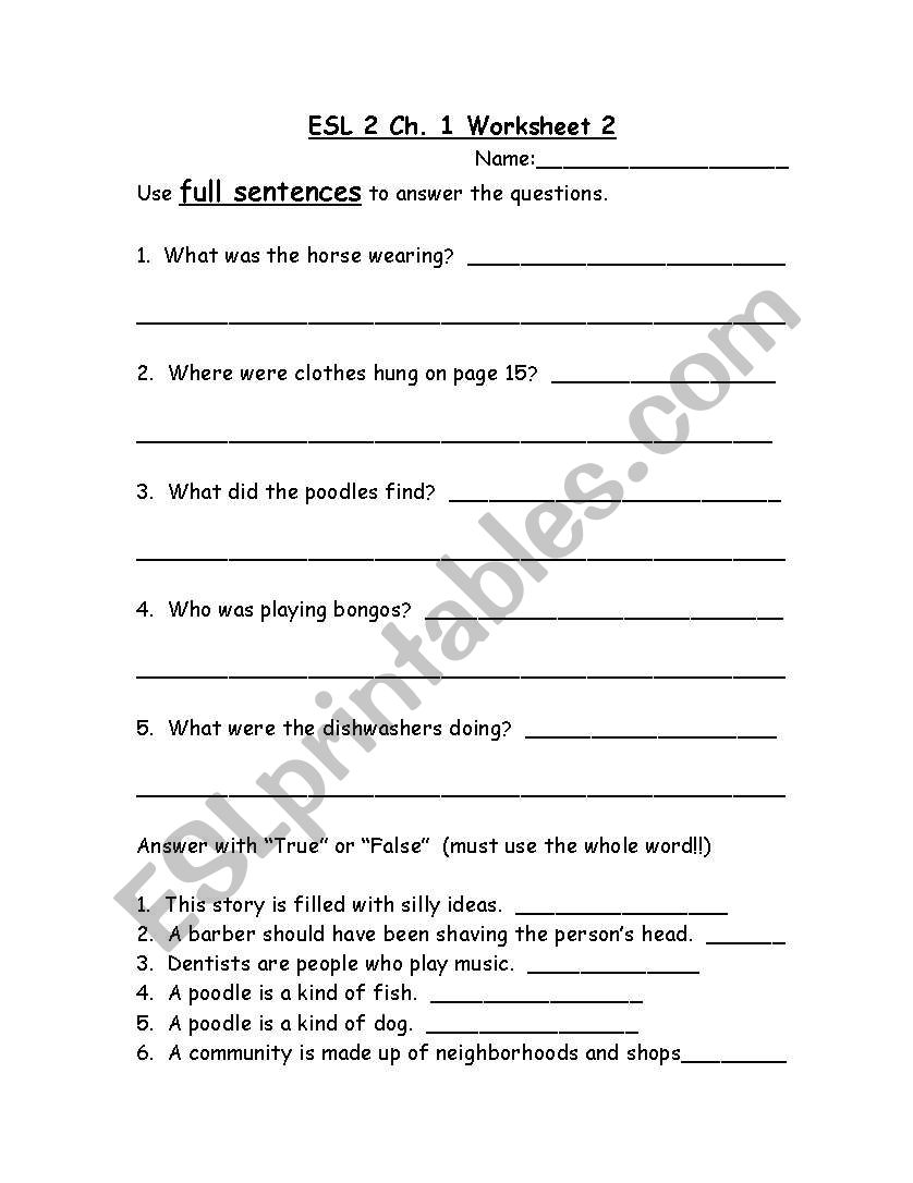 Foresmanss ESL, Book 2 Chapter 1, worksheet 2