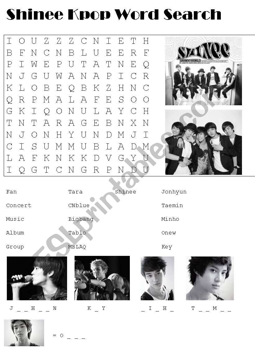 Korean Pop (Shinee) themed word search