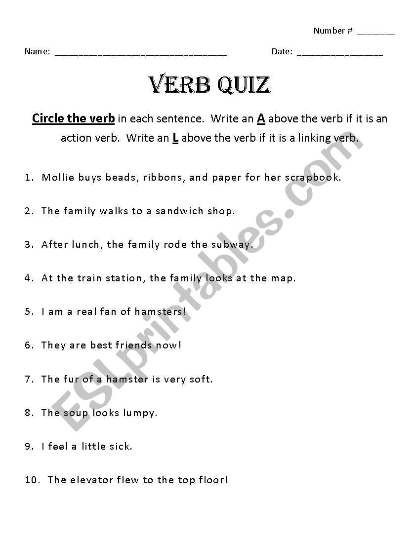 Verb Quiz worksheet