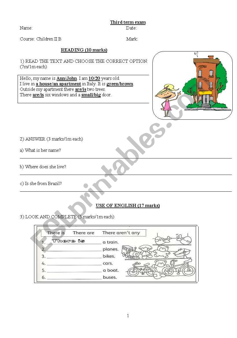 third term exam for kids worksheet