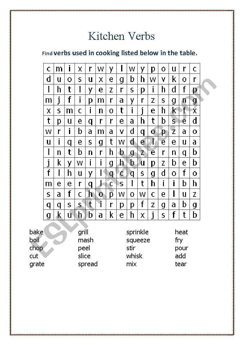 kitchen verbs worksheet