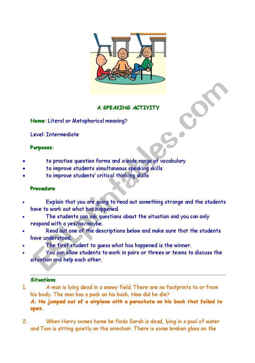 a speaking activity worksheet