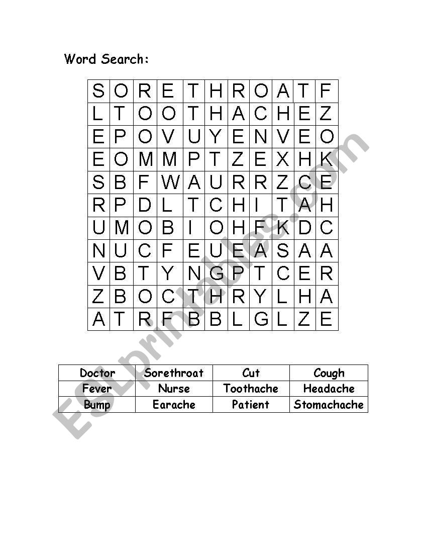 Word Search on Health worksheet