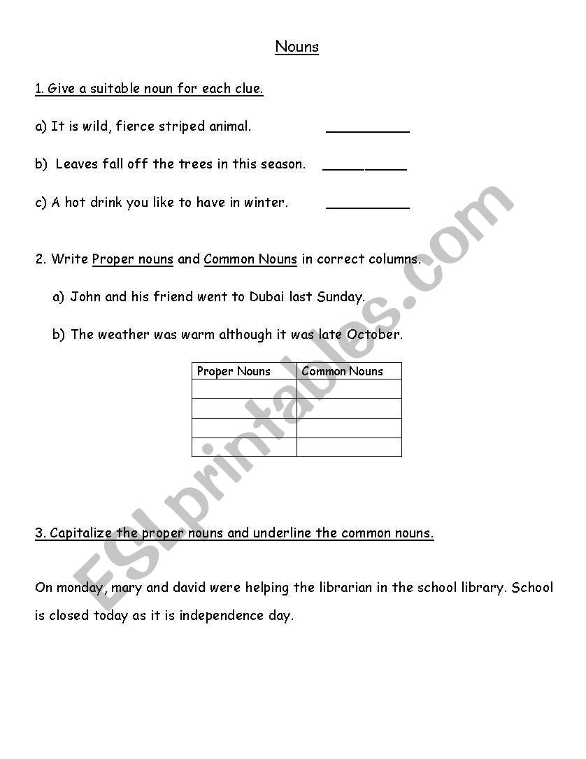 Nouns worksheet