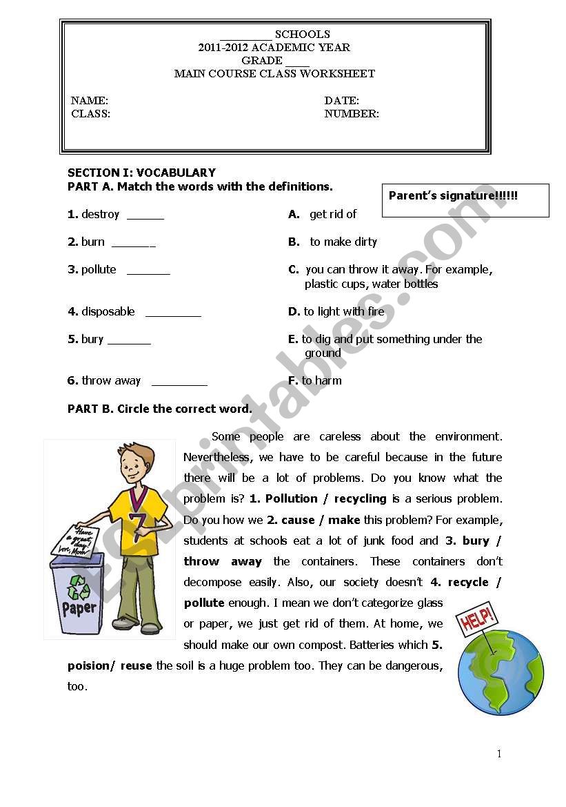 worksheet environmental problems